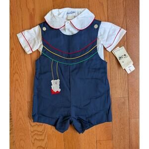 Deadstock Vintage 80s Childrens Rainbow Teddy Bear Jonjon Set 4T New With Tags